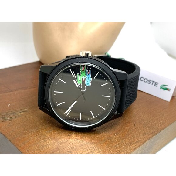 Lacoste Men's Watch 2011134 Quartz Croc Logo Black Dial Rubber Strap 42mm - Picture 7 of 13